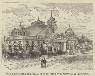 Devonshire Hospital, Buxton, med tilläggsbyggnaden av Frank Watkins