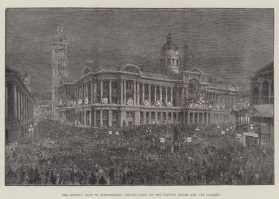 Drottningens besök i Birmingham, belysning av rådhuset och konstgalleriet av Frank Watkins