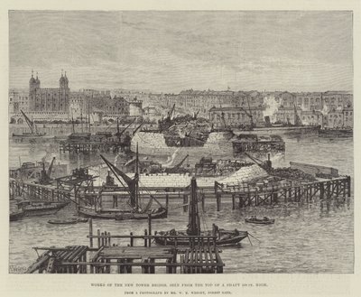 Verk av New Tower Bridge, sett från toppen av ett schakt 100 fot högt av Frank Watkins