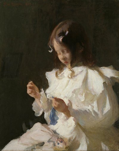 Porträtt av ett barn som syr av Frank Weston Benson