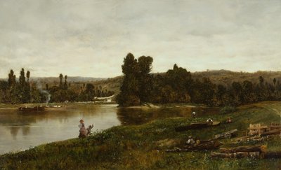 Figurer vid en flod (olja på duk) av Frank de Mesgrigny