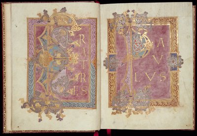 Ms McClean 30, ff.2v-3r: Inledande sidor inramade med Acanthus-blad, från Reichenau Epistolary, sent 1000-tal (guldbläck & tempera på pergament) av Frankish School