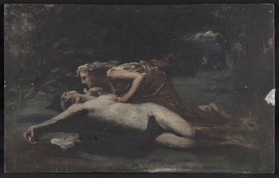 Pyramus och Thisbe, ca 1875 (olja på trä) av François Alfred Delobbe