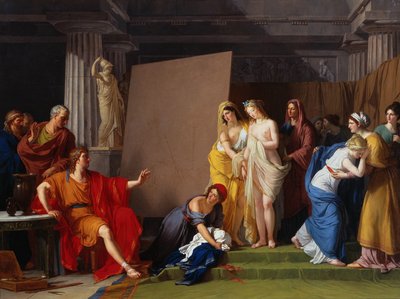 Zeuxis väljer sina modeller för bilden av Helen bland flickorna i Croton, ca. 1790. av François André Vincent
