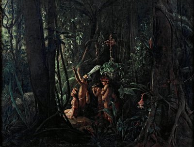 Amazonian Indians Worshiping the Sun God av François Auguste Biard