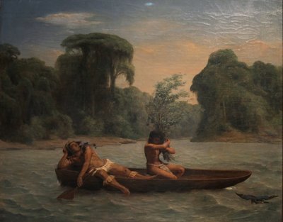 Franska: Deux indiens dans un canoë / Två indianer i en kanot av François Auguste Biard