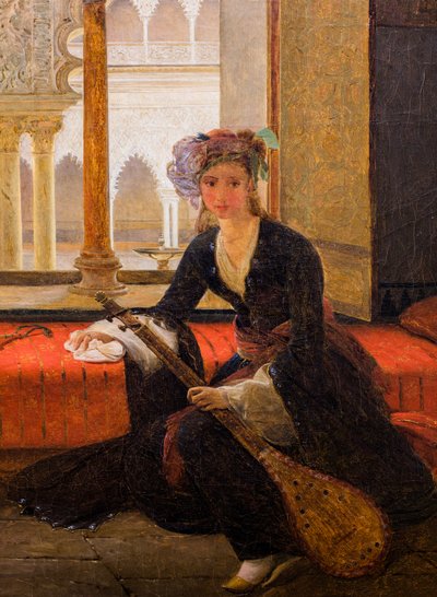 Sultana i en interiör (olja på duk) av François Auguste Biard