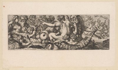 Triumph of Met Galatea med Nereids, Satyrs och Putti Mytologiska figurer vid vattnet (serietitel) av François Bignon (attributed to)