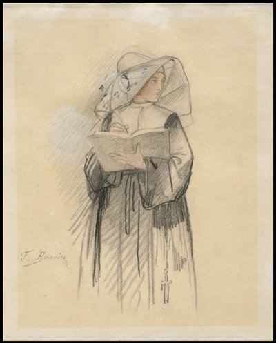 En nunna som håller en bok och penna, 1827-87 av François Bonvin