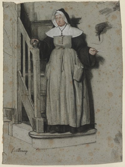 Antagningsbrevet, inre av ett kloster, ca. 1867. av François Bonvin