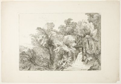 Ett kvarnslott i mitten av pilar, plansch 97 från figurer av olika karaktärer, landskap och studier hämtade från naturen av François Boucher