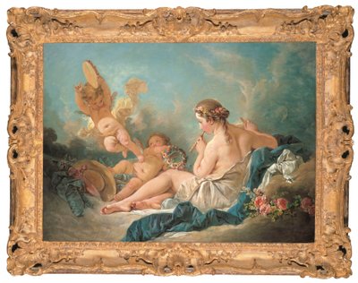 A reclining Nymph Playing the Flute with Putti, Perhaps the Muse Euterpe, 1752 av François Boucher