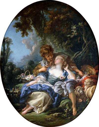 En herde och en herdinna i Dalliance i ett skogslandskap, 1761 av François Boucher