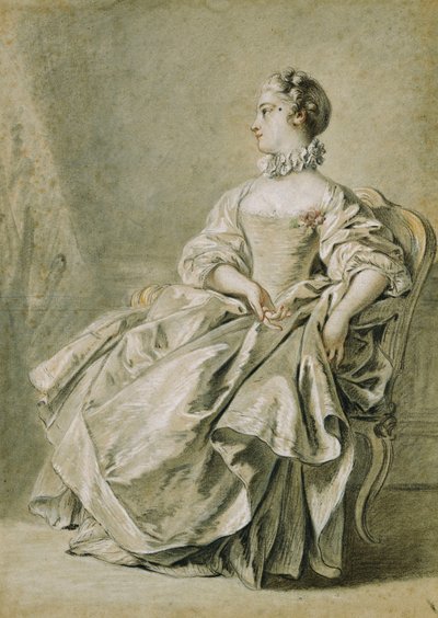 En ung kvinna sitter i profil till vänster, av François Boucher