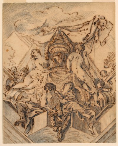 Ritning, Projekt till ett hörnmotiv i ett målat tak, 1740 av François Boucher