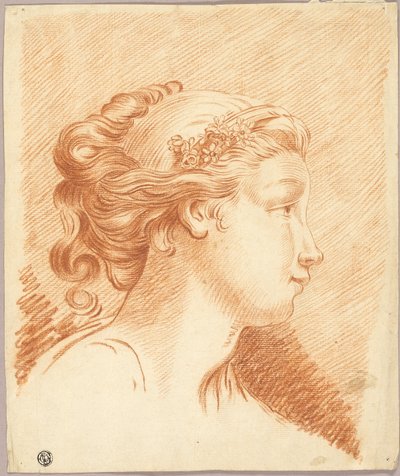 Huvud av flicka i profil till höger av François Boucher