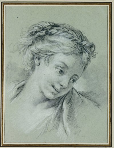 Huvudet på en flicka som tittar ner till höger av François Boucher