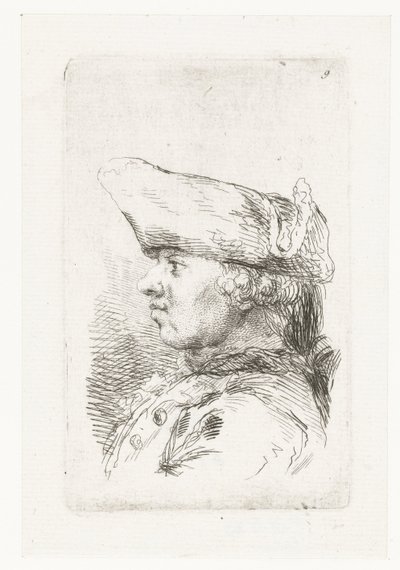 Mannens huvud med tricorne Svit med mindre genrestycken och rubriker (serietitel) av François Boucher