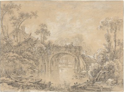 Landskap med en rustik bro av François Boucher