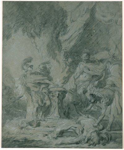 Mucius Scaevola sätter sin hand i elden av François Boucher
