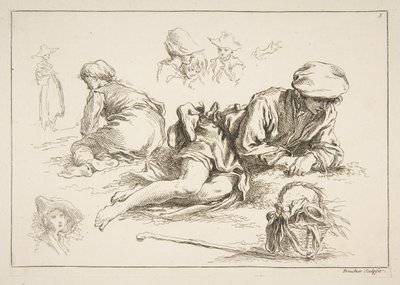 Skissblad, ca. 1735. av François Boucher