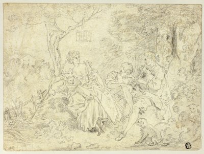 Herdinnor och ung man som spelar säckpipa av François Boucher