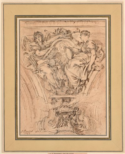 Spandrel Dekoration: Berömmelse och sanning applåderar Louis XV av François Boucher