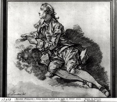 Studie av en ung man (röd krita på papper) av François Boucher