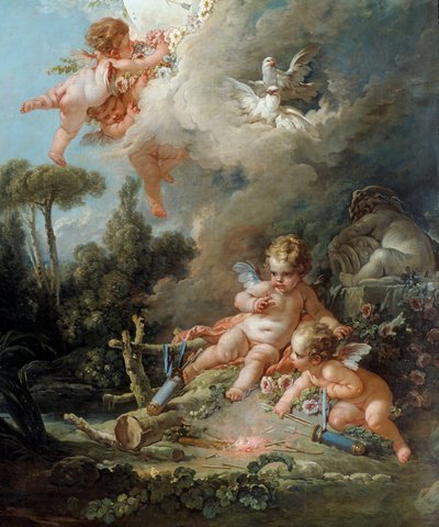 Ängeldetaljens kärleksmål. Målning av Francois Boucher (1703-1770) 1758 sön. 2,58x1,67 m Paris, av François Boucher