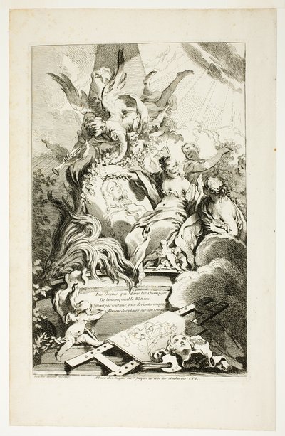 Gracerna på Watteaus grav av François Boucher