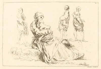 Figurstudier inklusive sittande mor och barn av François Boucher after Abraham Bloemaert