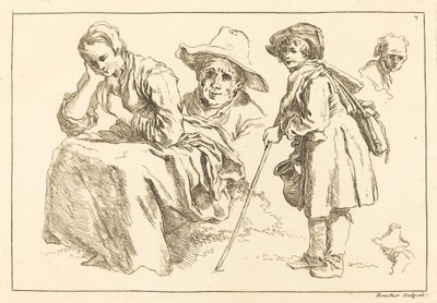 Figurstudier inklusive stående pojke som håller en kanna av François Boucher after Abraham Bloemaert