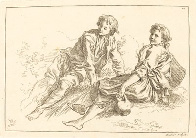 Reclining Shepherd Boys av François Boucher after Abraham Bloemaert