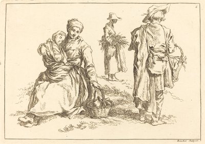 Sittande mor och barn, två stående bönder av François Boucher after Abraham Bloemaert