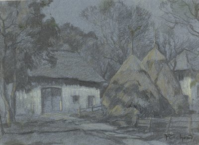 Höstackar på en bondgård i månsken av François Cachoud