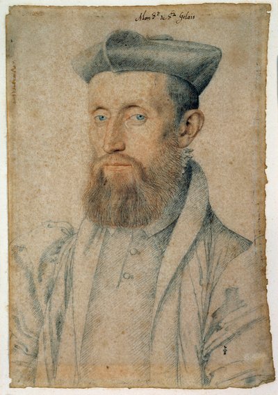 Porträtt av Mellin de Saint-Gelais (eller Saint Gelais, Saint Gelays, Saint Gelays, Saint-Gelais, Sainct Gelais) (1495-1558), fransk poet. Teckning med blod och svart sten av Clouet Francois (1515-1572), cirka 1500. Chantilly, Musee Conde av François Clouet
