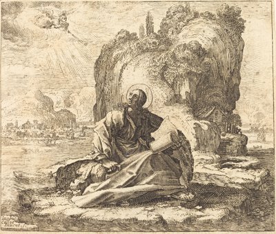Saint John på Isle of Patmos av François Collignon after Jacques Callot