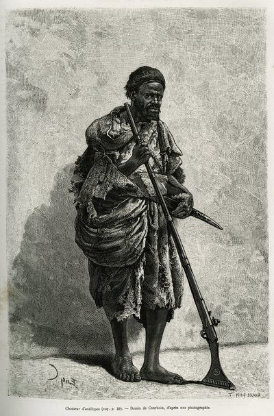Antilopjägare. Gravyr av Courboin, för att illustrera det algeriska Sahara, av V.Largeau, 1874-1878, publicerad i Tour du monde, under ledning av Edouard Charton (1807-1890) av François Courboin