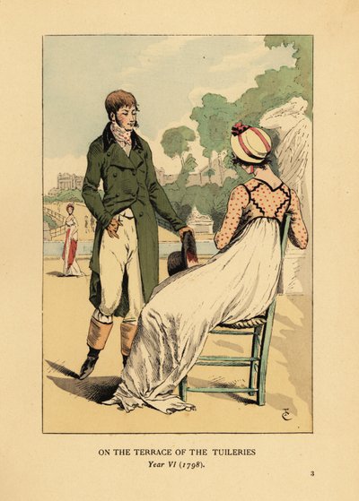 Fashionabla par på terrassen i Tuilerierna, Paris, år VI av François Courboin