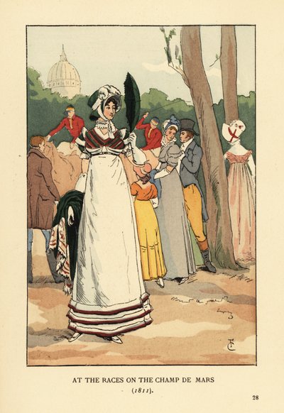 Fashionabla kvinna på hästkapplöpningarna på Champ de Mars av François Courboin