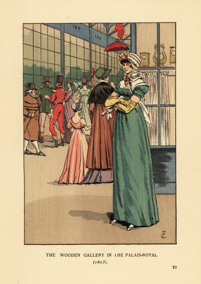 Fashionabla kvinnashopping i trägalleriet i Palais Royal, Paris av François Courboin