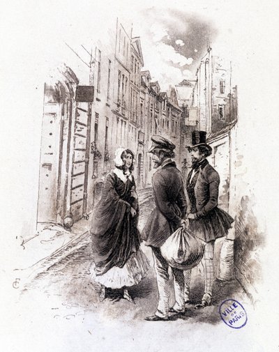 Illustration av "" Profile of grisette""" ny tillhörande Receuil "" Mimi de Pinson"" av Alfred de Musset av François Courboin