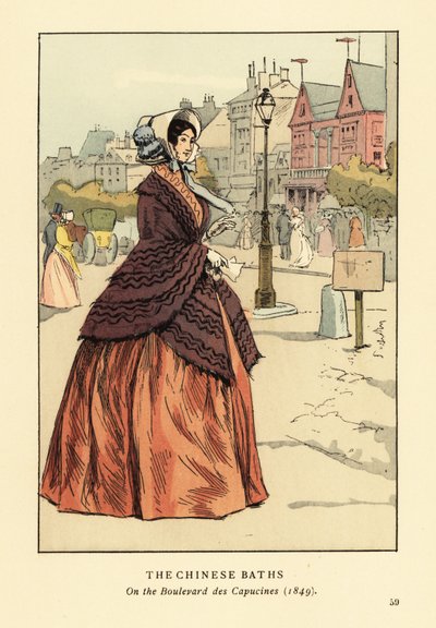 Kvinna framför de kinesiska baden på Boulevard des Capucines av François Courboin