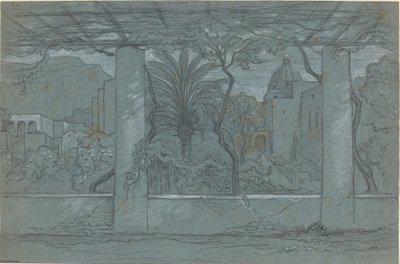 En terrass och trädgård på Capri [recto] av François Edouard Bertin