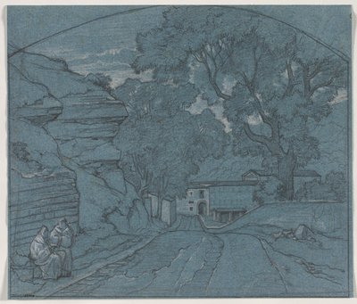 Landskap med två munkar, ca. 1840. av François Edouard Bertin