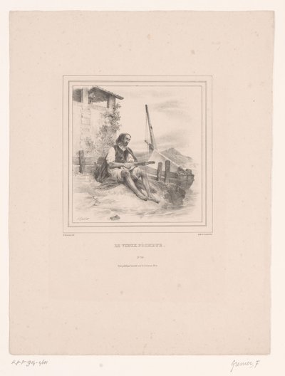 Gammal fiskare med luta på vattnet Le vieux pêcheur (titel på objekt) av François Grenier