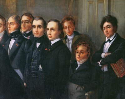 Föreläsning i foajén till Comedie Francaise, 26 maj 1828 (detaljer) av François Joseph Heim