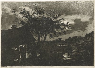 Flodlandskap med gård av François Joseph Pfeiffer (II)