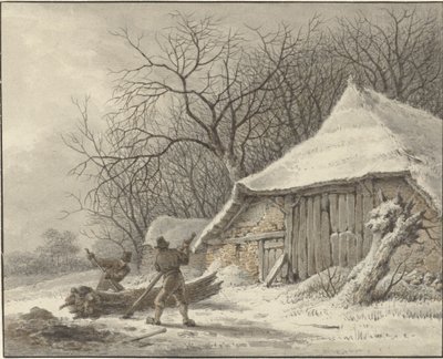 Vinterlandskap med en gård nära Voorbroek i Terborg av François Joseph Pfeiffer (II)