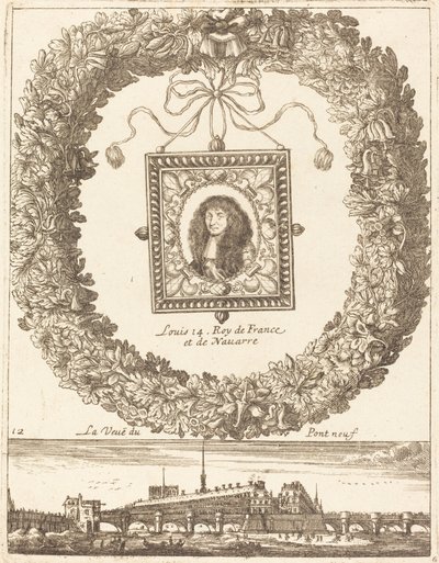 Utsikten över Pont Neuf; Ludvig XIV kung av Frankrike och Navarra av François Le Febvre